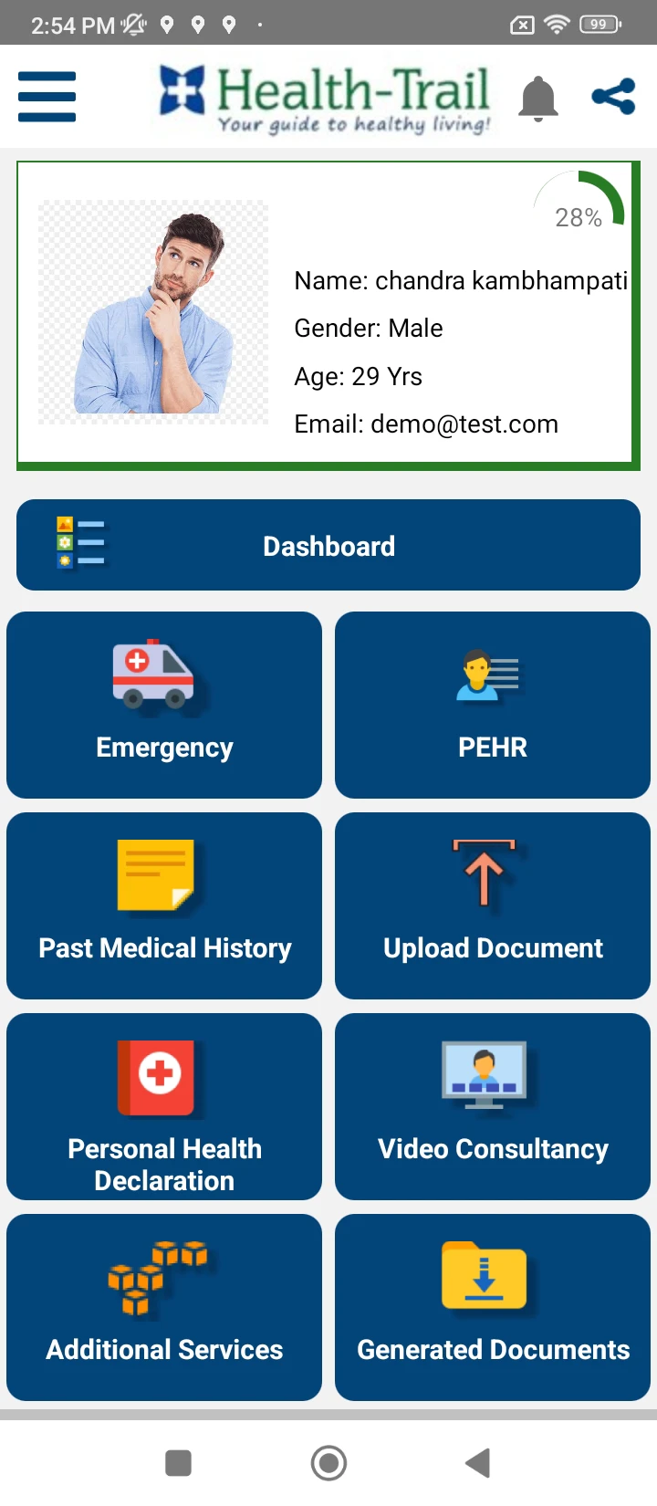 Health-Trail App Home Screen